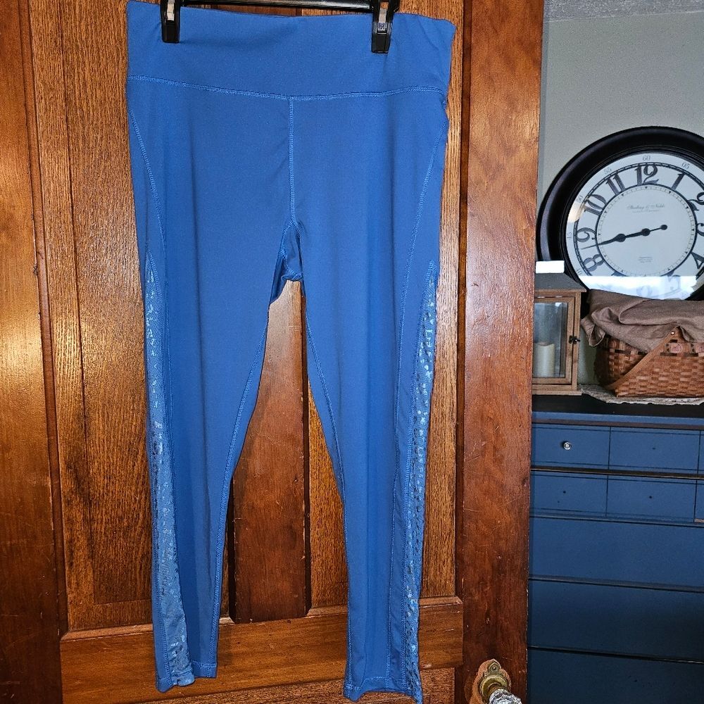 ACX Blue Mesh Workout Leggings Size L | Activewear‎ 7/8 with Waistband Pocket